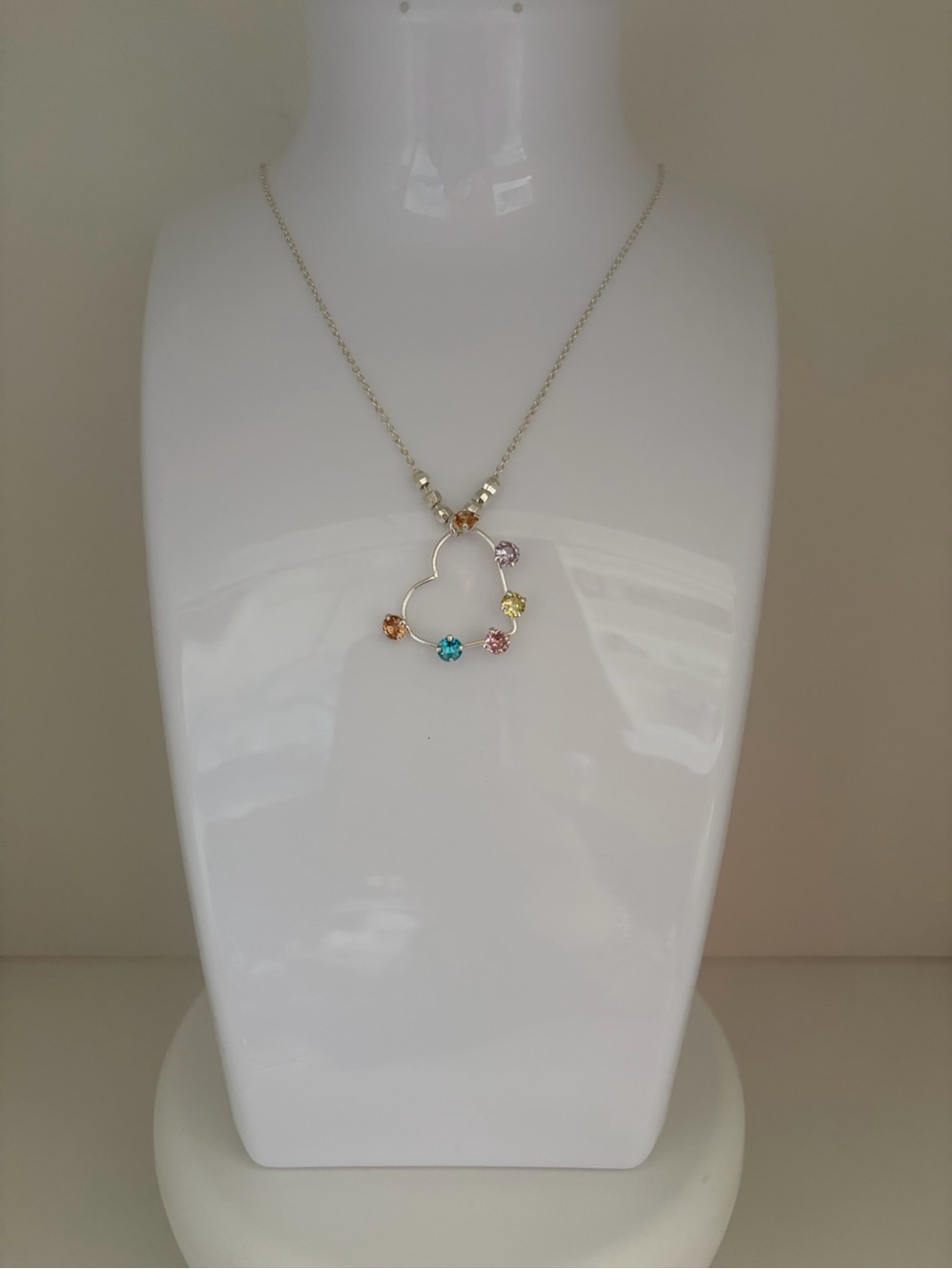 Sterling silver 925 Multicolor Gemstone Heart Necklace 50cm.